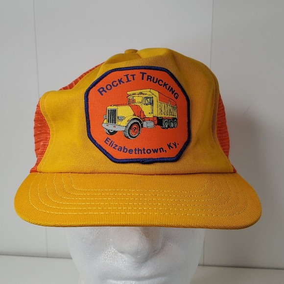 VTG Rock it Trucking Logo Patch Dump Truck Snapback Hat Trucker Cap Kentucky USA - Picture 2 of 10